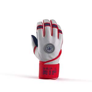 Gants de frappeur de baseball en cuir blanc, rouge et bleu, avec logo personnalisé, manchette longue, faible MOQ, service OEM/ODM - Product Image 5