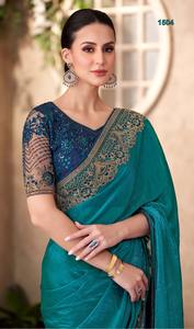 Magnifique Saree en soie de créateur exclusif avec bordure de travail de séquence de broderie de haute qualité pour la fête de mariage Style pakistanais - Product Image 2