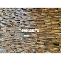 Panneaux muraux modernes en teck recyclé, motif géométrique, insonorisants, pour maison, villa, divertissement, style décoratif, marque PANGESTU