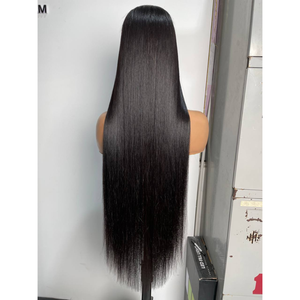 Pelucas de cabello humano crudo vietnamita sin procesar pelucas delanteras de encaje recto negro 5X5 HD pelucas sin pegamento de encaje cabello humano 28 pulgadas - Product Image 1