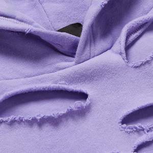 Sudadera con capucha morada desgastada para hombre, ropa de calle de gran tamaño, Jersey rasgado Vintage, Sudadera con capucha de lana, Top de moda informal a la moda - Product Image 6