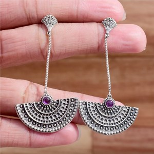 Pendientes de Plata de Ley 925 elegantes pendientes irregulares de amatista pendientes colgantes de piedras preciosas naturales para mujer - Product Image 1