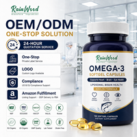 Cápsulas de Gel Suave Veganas Rainwood OEM con Omega-3-6-9, Suplementos Halal, 1000 mg de Aceite de Pescado, Cápsulas de Gel Suave Omega 3 6 9