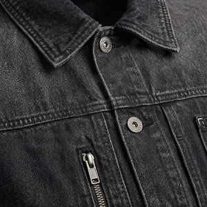 Chaqueta Vaquera de Moda para Hombre 2025, Logotipo Personalizado, Color Negro Sólido, Cuello Alto, Estilo con Botones, Corte Ajustado, Estilo Informal - Product Image 4