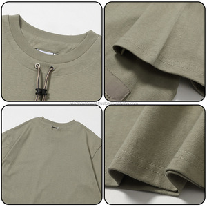 Spring Summer 240G Heavy Cotton T-<b>shirt</b> Vintage Short Sleeve Pocket <b>Patchwork</b> Drawstring 100% Cotton Polyester/Cotton New - Product Image 6