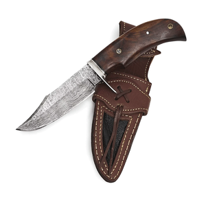Mango de hueso de camello tamaño personalizado hecho a mano Damasco cuchillo de caza hoja fija cuchillo de caza al aire libre con Funda de cuero - Product Image 2