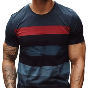 Haut d'été décontracté en jersey imprimé en 3D pour hommes, col rond, manches courtes, séchage rapide, respirant jusqu'à 220 grammes, design vierge lavé - Product Image 1