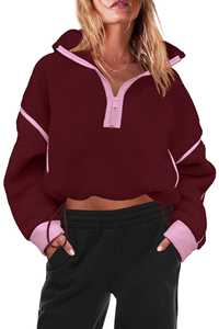 Cheap Price Wholesale Women's Winter Half Zip <b>Sherpa</b> Fleece Pullover Soft Oversized Sweatshirt with Pockets Front Logo - Product Image 6