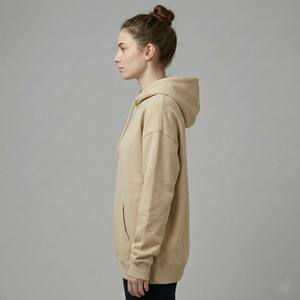 Sudadera con Capucha Extra Grande para Mujer, Color Beige, Felpa de Algodón Grueso, Bordado 3D, Lisa, Personalizable con Logotipo - Product Image 3