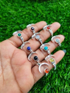 Most Trending Wholesale Vintage Crescent <b>Moon</b> Natural Mix Gemstone <b>Rings</b> Sterling Silver Plated Waterproof Brass Jewelry - Product Image 3