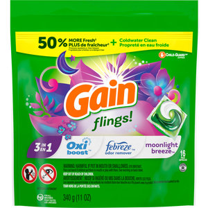 Gain Flings Packs de detergente para ropa, 112 unidades, aroma original, 3 en 1 HE Packs de detergente con Oxi Boost y Febreeze - Product Image 3
