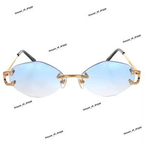 Luxurious Gold Plated Frame <b>Sunglasses</b> with <b>Blue</b> Gradient <b>Lenses</b> and Unique Geometric Rimless <b>Sunglasses</b> for Stylish Modern Look - Product Image 2
