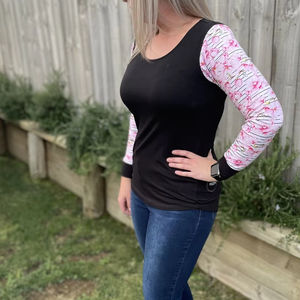 Camiseta de moda ecológica con cuello redondo para mujer Manga impresa digital - Product Image 1