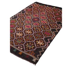 Tapis en laine noués à la main Nuray, motif géométrique Kilim, tissage plat pour la maison, le couloir, le salon, tapis en jute - Pae-4336 Gris Noir - Product Image 2