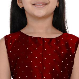 ชุดเดรสปาร์ตี้สีแดงเลือดหมูสำหรับสาวๆ สไตล์โมเดิร์นจากชอริยัม แฟชั่น |   ชุดเดรสลายจุดแขนกุดกระโปรงบานเด็กๆ ชุดลำลองสำหรับงานปาร์ตี้ทุกฤดูกาล - Product Image 5