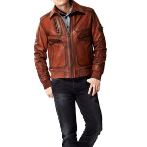 Nueva chaqueta bomber de cuero marrón de alta calidad para hombre, totalmente personalizada con chaqueta frontal de piel de oveja Original para hombre - Product Image 1