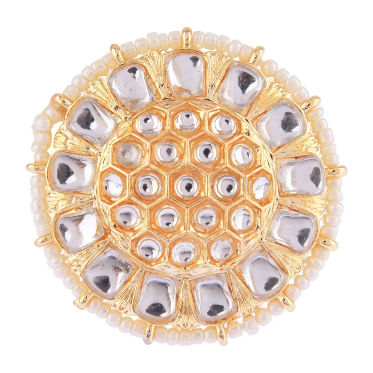 Fournisseur de bijoux de mode indiens Kundan perle de cristal grand rond réglable bague de mariage ensemble de bijoux indiens pour les femmes