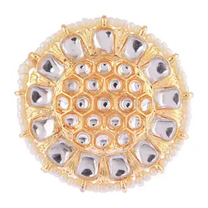 Индийский поставщик модных ювелирных изделий, Kundan, кристалл, жемчуг, большой круглый регулируемый обручальный палец кольцо, индийский комплект ювелирных изделий для женщин