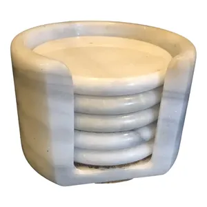 ชุดจานรองแก้วหินอ่อนสไตล์วินเทจพร้อมที่จับถาดรองแก้วทำมือทำจากนิลสีขาว - Product Image 5