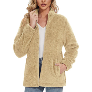 Recién llegado, venta al por mayor, abrigo de invierno, chaquetas cálidas de felpa de ocio, chaqueta de lana de Sherpa recortada con cuello levantado para mujer - Product Image 3