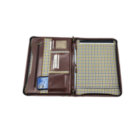 Porte-documents de luxe en cuir marron rigide avec fermeture éclair, porte-cartes, emplacements pour stylos, poche pour téléphone, pochette pour documents A4, cadeau