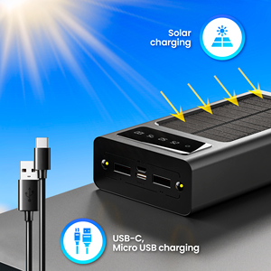 Station d'énergie solaire 20000mAh Noir Double lampe torche LED Étanche Portable Compact Micro USB Charge solaire 10W - Product Image 2