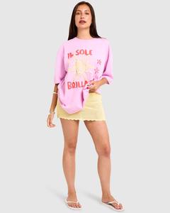 T-shirt oversize à manches courtes en coton, col rond côtelé, imprimé graphique sur le devant, coupe oversize, pour femmes, été, écologique - Product Image 5