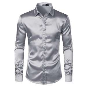 Camisas formales de manga larga para hombre de satén antiarrugas de Color sólido cómodo cuello vuelto otoño nuevo 100% algodón - Product Image 1
