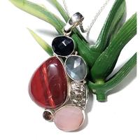 Collier pendentif en chaîne de pierres précieuses multicolores en jaspe rouge naturel, fait à la main, en argent sterling massif 925, pendentif charme, cadeau pour elle
