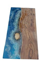 Table à manger rectangulaire moderne en résine époxy artisanale de luxe pour salon, plateau en bois d'acacia, imperméable, anniversaire de mariage, anniversaire - Product Image 2