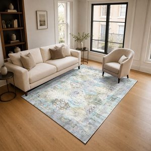 Tapis de salon en chenille gris argenté traditionnel à motif médaillon, imprimé numériquement, lavable en machine, antidérapant - RUGS DEPOT LXDP-0045 (vente en gros) - Product Image 2