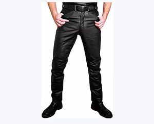 Pantalon en toile et cuir pour homme, personnalisé avec logo, léger, respirant, écologique, coupe droite, taille mi-haute, pour usage décontracté - Product Image 1
