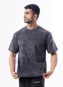 Camiseta de manga corta con cuello redondo sólido ajustada para hombre de algodón 100% de alta calidad con lavado ácido personalizable - Product Image 3