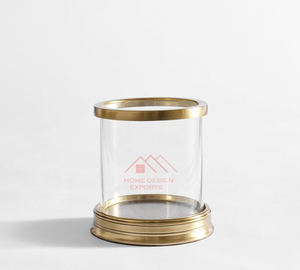 Ribbed Glass Candle Hurricane With Top Metal Ring Hurricane Candle Holder - Product Image 5