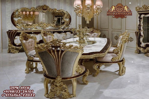 ชุดโต๊ะอาหารขัดเงาสีทองสไตล์หรูหราซื้อชุดโต๊ะอาหาร8ที่นั่งสำหรับพื้นที่รับประทานอาหารสไตล์มหาราชา - Product Image 5