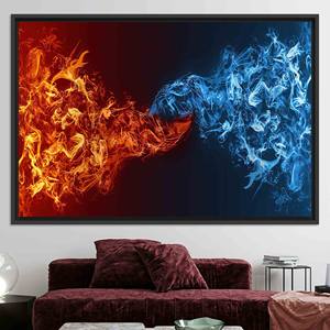 Toile imprimée élégante en verre abstrait Feu et Glace, encadrée en noir - Product Image 1