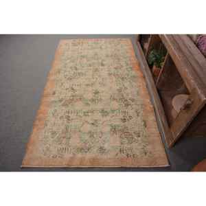 Alfombra de lana turca Vintage de 3,9x6,7 pies, tejido plano de retazos Beige y verde para decoración de sala de estar, respaldo de látex - Product Image 1