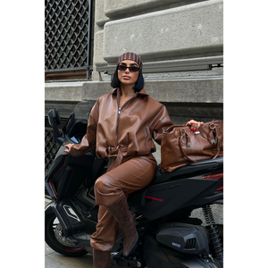 Chaqueta de Cuero para Mujer Color Bronceado - Product Image 2