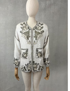 Vestido transpirable con decoración de lentejuelas con cuentas y sostenible, chaqueta informal de longitud larga para mujer de temporada de otoño con borde libre fino - Product Image 1