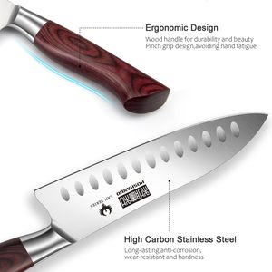 HOSHANHO Couteau <span class=keywords><strong>Santoku</strong></span> de 7 pouces Couteau de cuisine professionnel en acier inoxydable à haute teneur en carbone Couteau de cuisine super tranchant avec manche en bois - Product Image 4