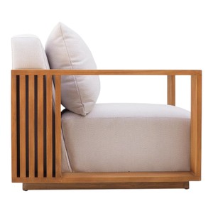 Fauteuil de jardin en teck de style nordique minimaliste, siège individuel avec accoudoirs larges, chaise longue architecturale en bois pour complexe hôtelier moderne - Product Image 4