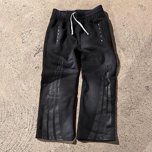 Ventes en gros de survêtements personnalisés de style streetwear avec strass, fermeture éclair, lavage à l'acide, vintage, 100% coton, pantalon de survêtement ample et ensemble de sweat-shirt évasé - Product Image 5