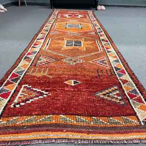 3x11.5 ft Vintage Rug, <b>Runner</b> Turkish Rug, <b>Red</b> Plants & trees Rug - Product Image 2