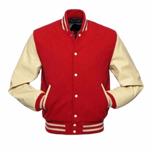 Vestes Varsity en laine rouge de qualité supérieure et bras en cuir pur crème Letterman CollegeBaseballjacket pour hommes - Product Image 3