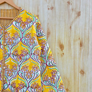 Main indienne bloc imprimé motif floral Jersey coton matelassé réversible écologique femmes Style Kimono veste toutes saisons - Product Image 1