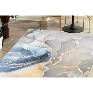 Tapis traditionnel en laine patchwork imprimé, écologique, antidérapant avec envers en latex, tons doux, tapis non tissé - Product Image 5