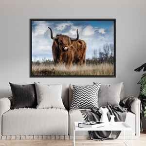 Tableau imprimé sur toile : Affiche Vache des Highlands, Art animalier écossais, TOILE ENCARTÉCHÉE NOIRE - Product Image 1