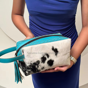 New Arrival Cowhide Leather Stylish <b>Makeup</b> Cosmetic <b>Storage</b> Box Turquoise Color Jewelry Pouch Vanity Bathroom Organizer Box - Product Image 2