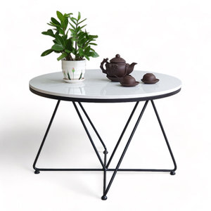 70cm Round Stone Top & Iron <b>Legs</b> <b>Coffee</b> <b>Table</b>-Minimalist Farmhouse Design-Living Room Furniture - Product Image 1