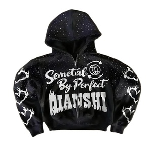 Sudadera con Capucha de Diamantes de Imitación al por Mayor, Sudadera Oversize Personalizada con Lavado Ácido Estilo Streetwear - Product Image 1
